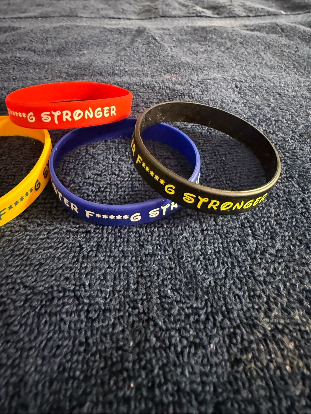 F*****G Stronger Silicone Wristbands - Red, Yellow, Blue, Black